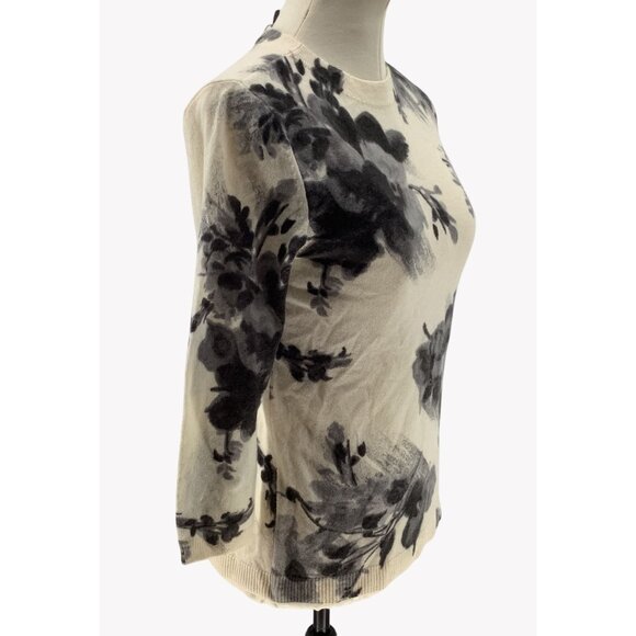 Talbots 100% Cashmere Audrey Sweater Super Soft Floral 3/4 Sleeve Women's MP - Picture 3 of 7